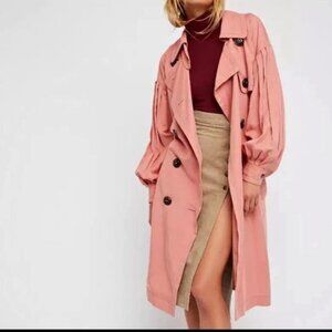 Free People Lea Jacket Coat XS Dusty Rose Pink Double Breasted Trench Lightweigh